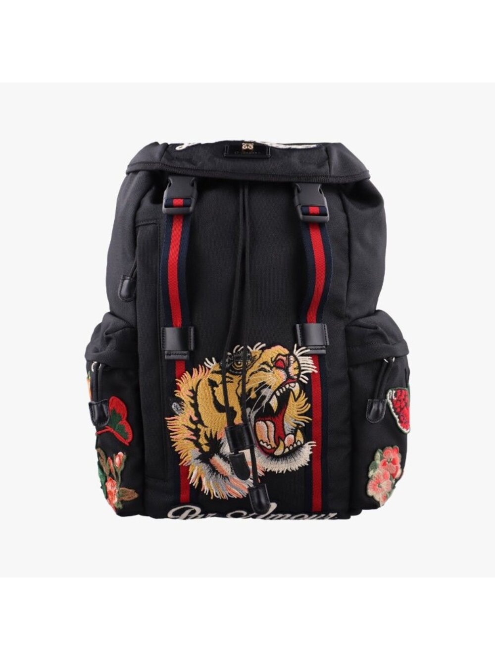 Gucci Sherry Line Embroidered Tiger Black Multicolor Canvas Backpack